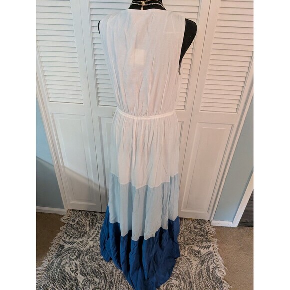 Flying Tomato Maxi Dress Womens L Blue White Boho Tier Color Block Crossover NEW - Picture 7 of 11